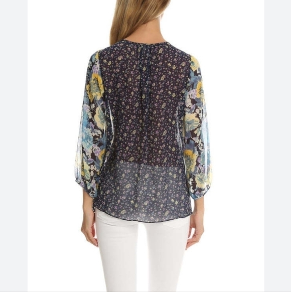 Joie Thistle silk Bohemian floral top in blue size small - Picture 3 of 5